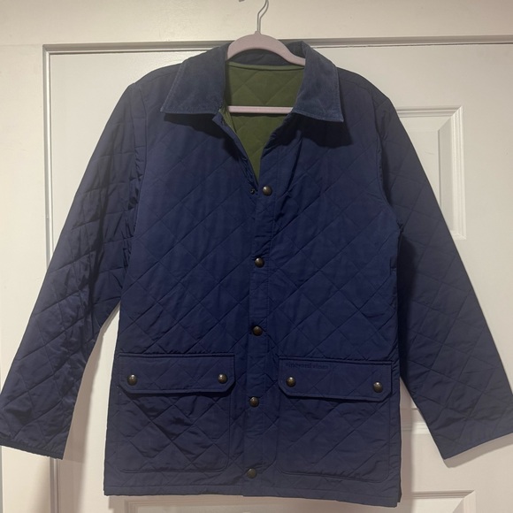 Vineyard Vines Blue Lightweight Shirt Jacket with Olive Green Interior - Picture 1 of 7